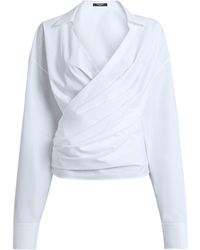 Balmain - Draped Cotton Poplin Shirt - Lyst