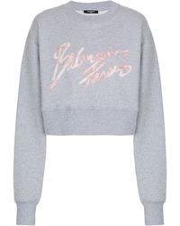 Balmain - Cropped Printed Cotton Sweatshirt - Lyst