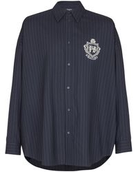 Balmain - Striped Wool College Emblem Shirt - Lyst