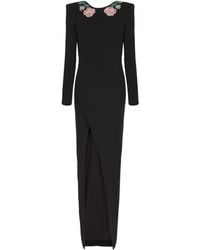Balmain - Long Backless Dress With Roses Embroidery - Lyst