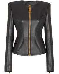 Balmain - Cropped Peplum Lambskin Jacket - Lyst