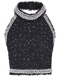 Balmain - Embroidered Polka-Dot Tweed Halterneck Top - Lyst