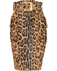 Balmain - Ponyskin-Style Leather Midi Skirt With Leopard Pattern - Lyst