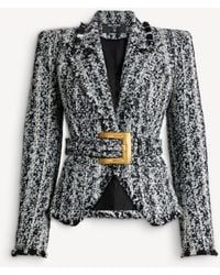 Balmain - Two-Tone Tweed Belted Jacket - Lyst