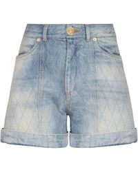 Balmain - Short Diamond Denim Shorts - Lyst