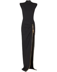 Balmain - Long Jersey Dress With Zip - Lyst