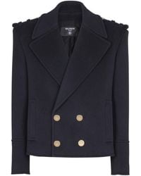 Balmain - Cropped Wool Reefer Jacket - Lyst