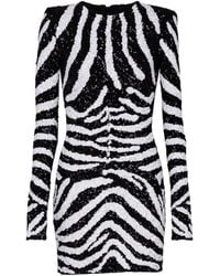 Balmain - Short Two-Tone Zebra Sequin Dress - Lyst