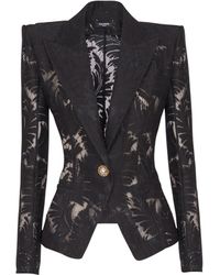 Balmain - Taillierte Jacke Aus Spitze Mit 1 Knopf - Lyst