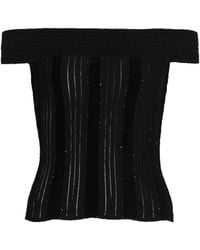 Balmain - Off-The-Shoulder Glitter Knit Top - Lyst