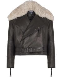 Balmain - Leather Jacket With Shearling Collar - Lyst