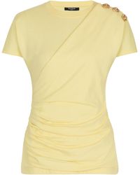 Balmain - Drapiertes T-Shirt Mit Knöpfen - Lyst