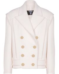 Balmain - Cropped Wool Reefer Jacket - Lyst