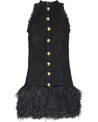 Balmain - Flowing Lace And Feather Dress - Lyst