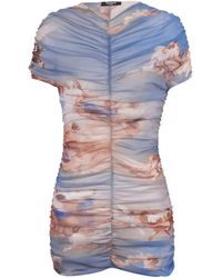 Balmain - Sky Printed Gathered Tulle Dress - Lyst