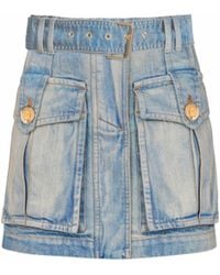 Balmain - Denim Skirt With Pockets - Lyst