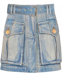 Balmain - Denim Skirt With Pockets - Lyst