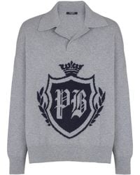 Balmain - Polo-Pullover Mit College-Emblem Aus Bio-Kaschmir - Lyst