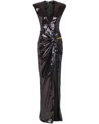 Balmain - Long Draped Sequin Dress With Embellished Detail - Lyst