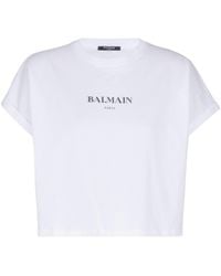 Balmain - Cropped T-Shirt With Print - Lyst