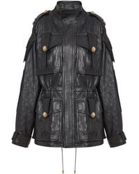 Balmain - Parka En Cuir D'Agneau Surpiqué Motif Diamond - Lyst