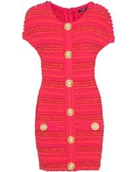 Balmain - Short-Sleeve Chains Details Tweed Mini Dress - Lyst