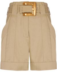 Balmain - Cotton Gabardine Shorts With Belt - Lyst