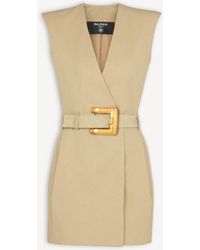 Balmain - Short Belted Gabardine Dress - Lyst
