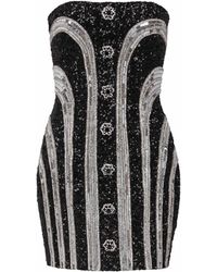 Balmain - Embroidered Bustier Stripe Short Dress - Lyst