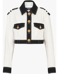 Balmain Cropped Bicolor White And Black Denim Jacket
