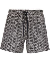 Balmain - Printed Pb Labyrinth Swim Shorts - Lyst