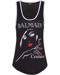 Balmain - Flocked Relaxed Tank Top With Beauty Print - Lyst