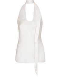 Balmain - Backless Fringed Satin Top - Lyst