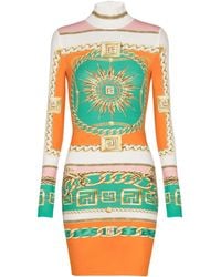 Balmain - Short Printed Bodycon Dress With Foulard Pattern - Lyst