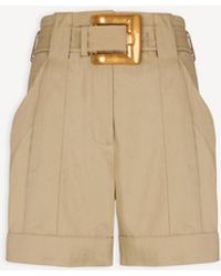 Balmain - Cotton Gabardine Shorts With Belt - Lyst