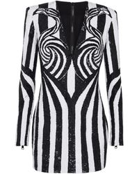 Balmain - Ls Embroidered Stripe Short Dress - Lyst
