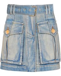 Balmain - Denim Skirt With Pockets - Lyst