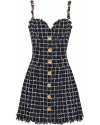 Balmain - Tweed Dress With Chain Straps - Lyst