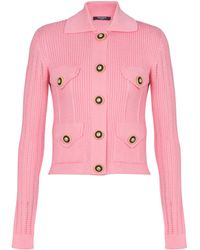 Balmain - Cropped Ribbed Knit Cardigan With Openwork Details - Lyst
