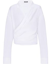 Balmain - Draped Cotton Poplin Shirt - Lyst