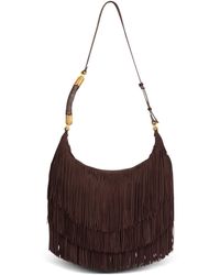 Balmain - Ébène Hobo Large Fringed Suede Bag - Lyst