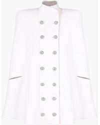 Balmain Double-breasted White Wool Cape With Silver-tone Buttons