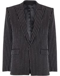 Balmain - 1-Button Wool Jacket With Crystal Stripes - Lyst