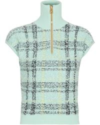 Balmain - Sleeveless Plaid Tweed Top - Lyst