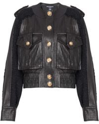 Balmain - Tweed And Leather Bomber Jacket - Lyst