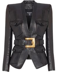 Balmain - 1-Button Belted Leather Jacket - Lyst