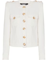 Balmain - Cropped Cotton Canvas Jacket - Lyst