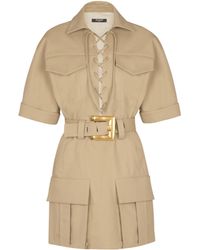 Balmain - Short Cotton Gabardine Lace-Up Dress - Lyst