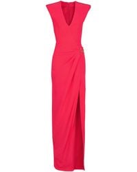 Balmain - Long Crepe Dress With Embellished Detail - Lyst