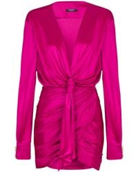 Balmain - Short Draped Interlock Jersey Dress - Lyst